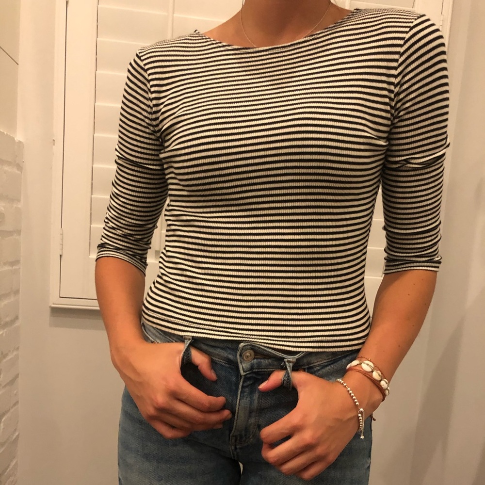 Striped top with cropped long sleeves